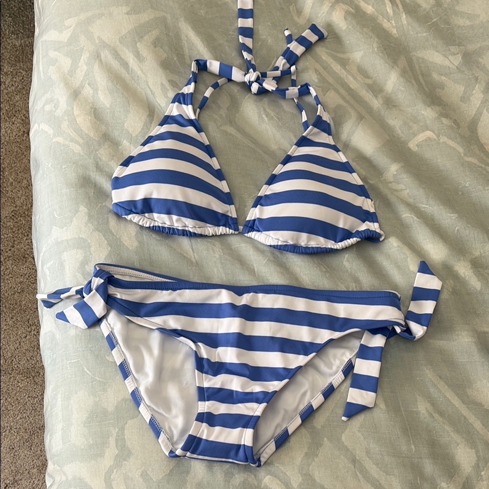 Mossimo Blue and White Striped women bikini set NWT size large L